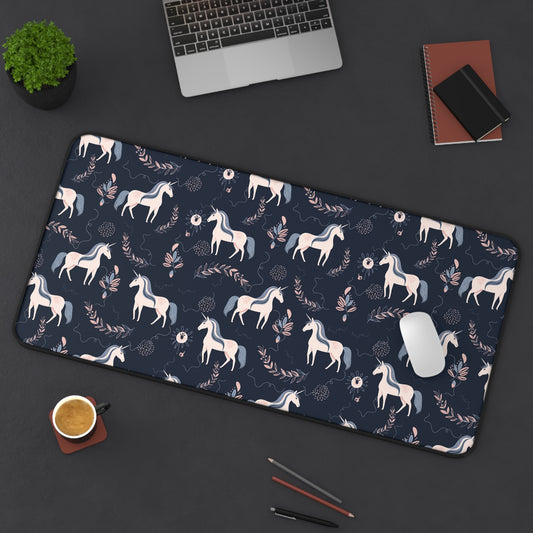 Pink and Navy Unicorn Floral Desk Mat