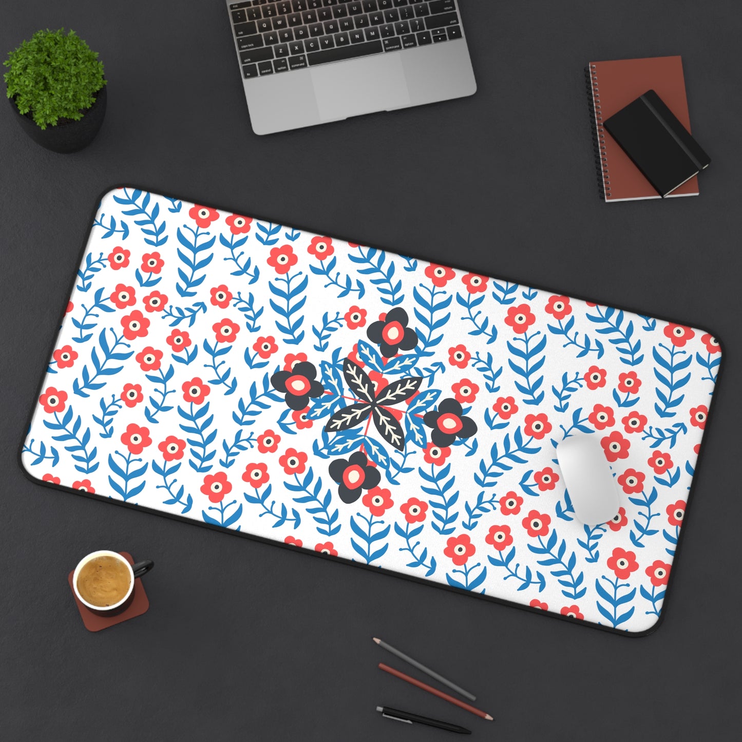 North Dreams Red Floral Desk Mat