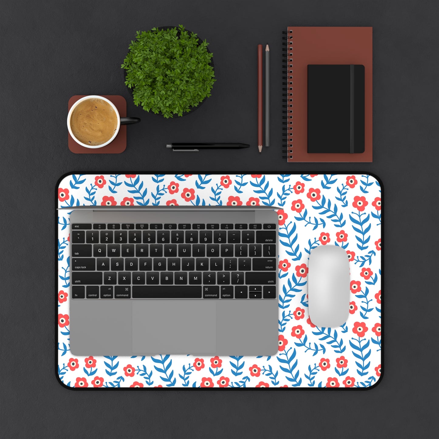 North Dreams Red Floral Desk Mat