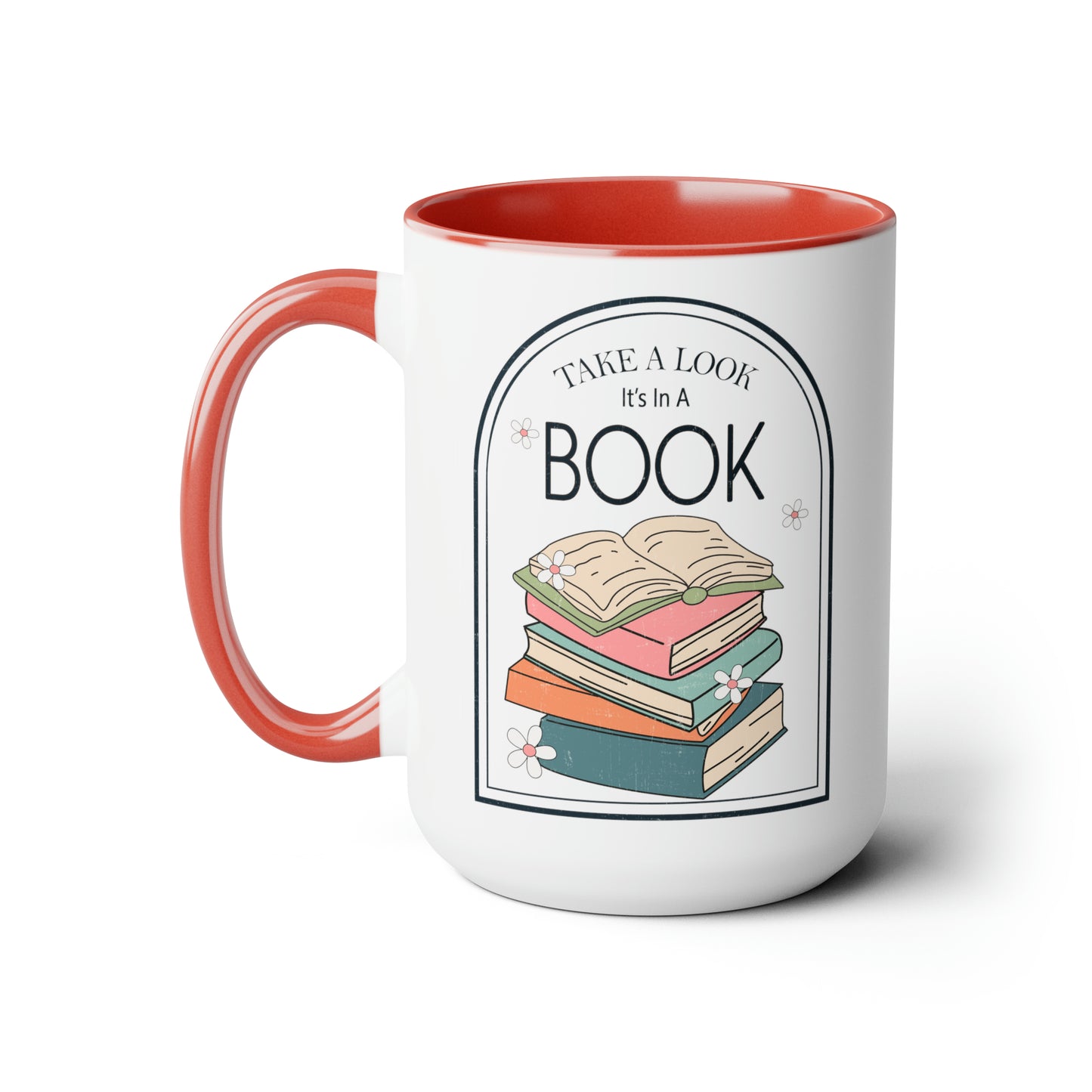 Take A Look It's In A Book Stack Two-Tone Coffee Mugs, 15oz