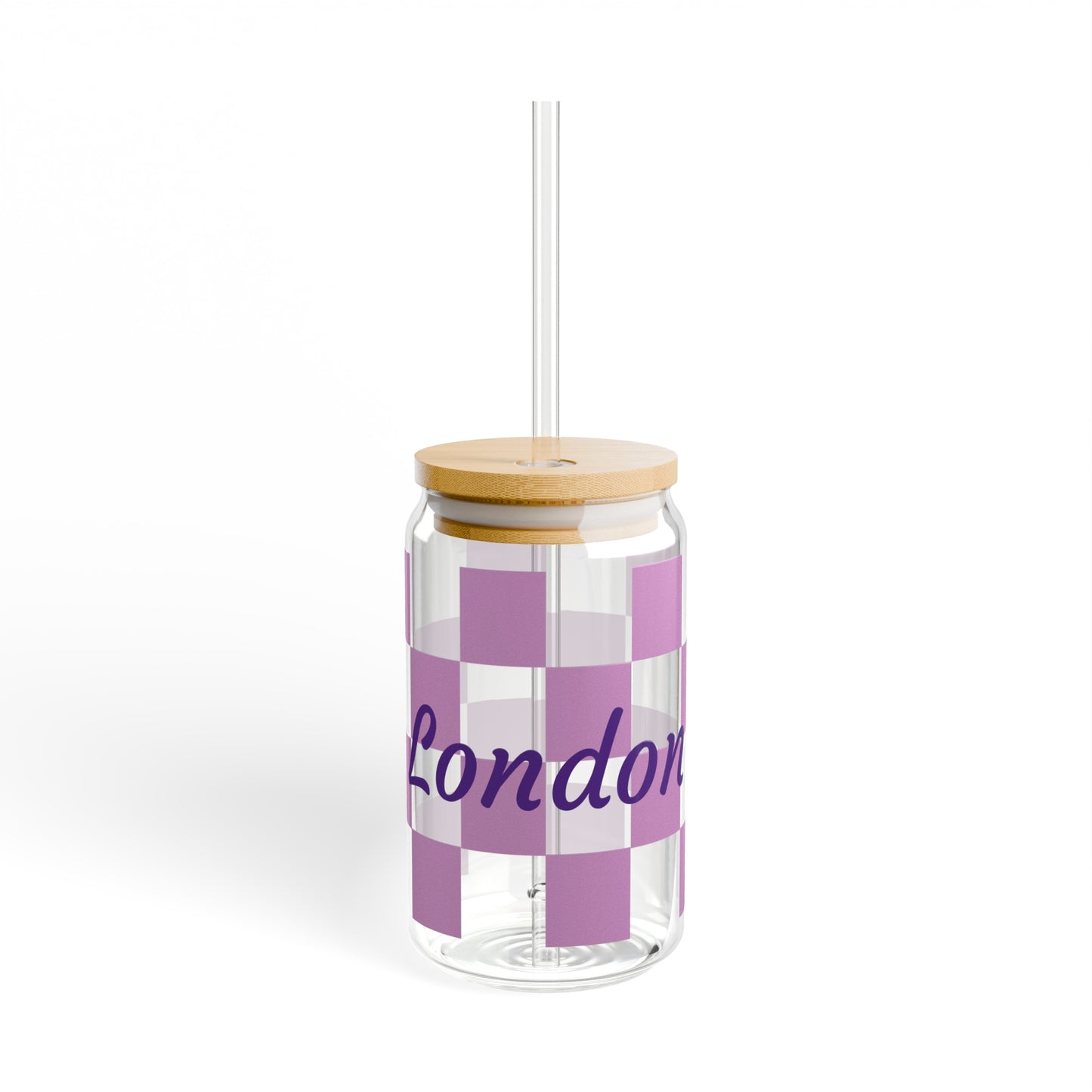 Personalized Purple Checkerboard Sipper Glass, 16oz