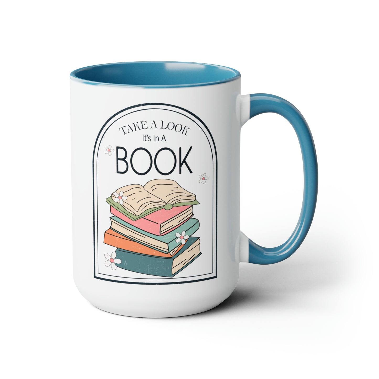 Take A Look It's In A Book Stack Two-Tone Coffee Mugs, 15oz