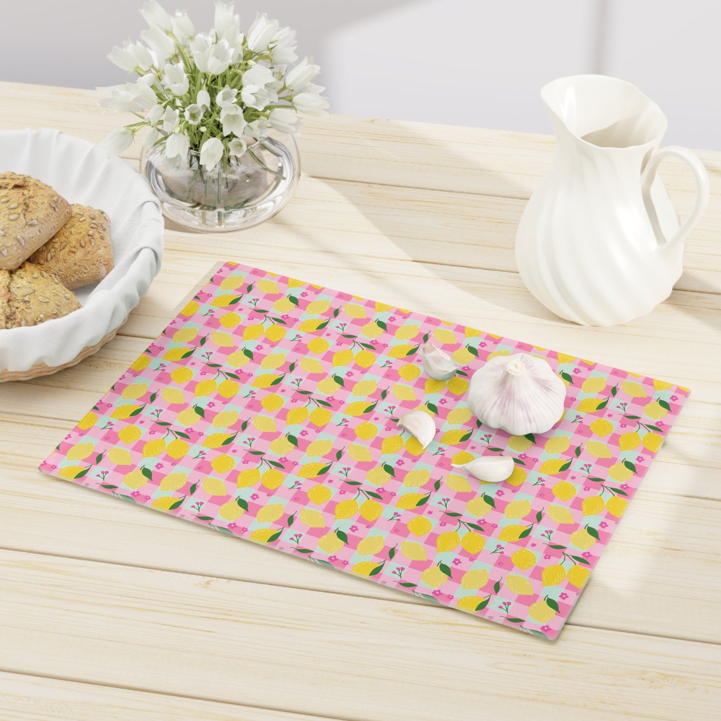 Pink Lemonade Plaid Cutting Board