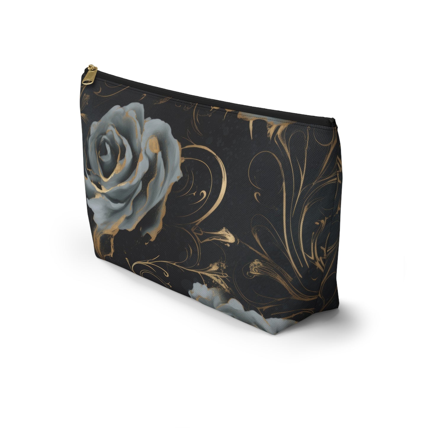 Black Blue Rose Accessory Pouch w T-bottom