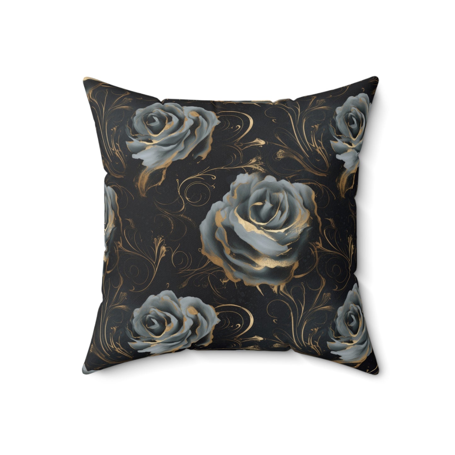 Black Blue Rose Spun Polyester Square Pillow