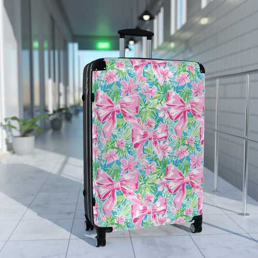 Preppy Pink Bows Bright Floral Suitcase