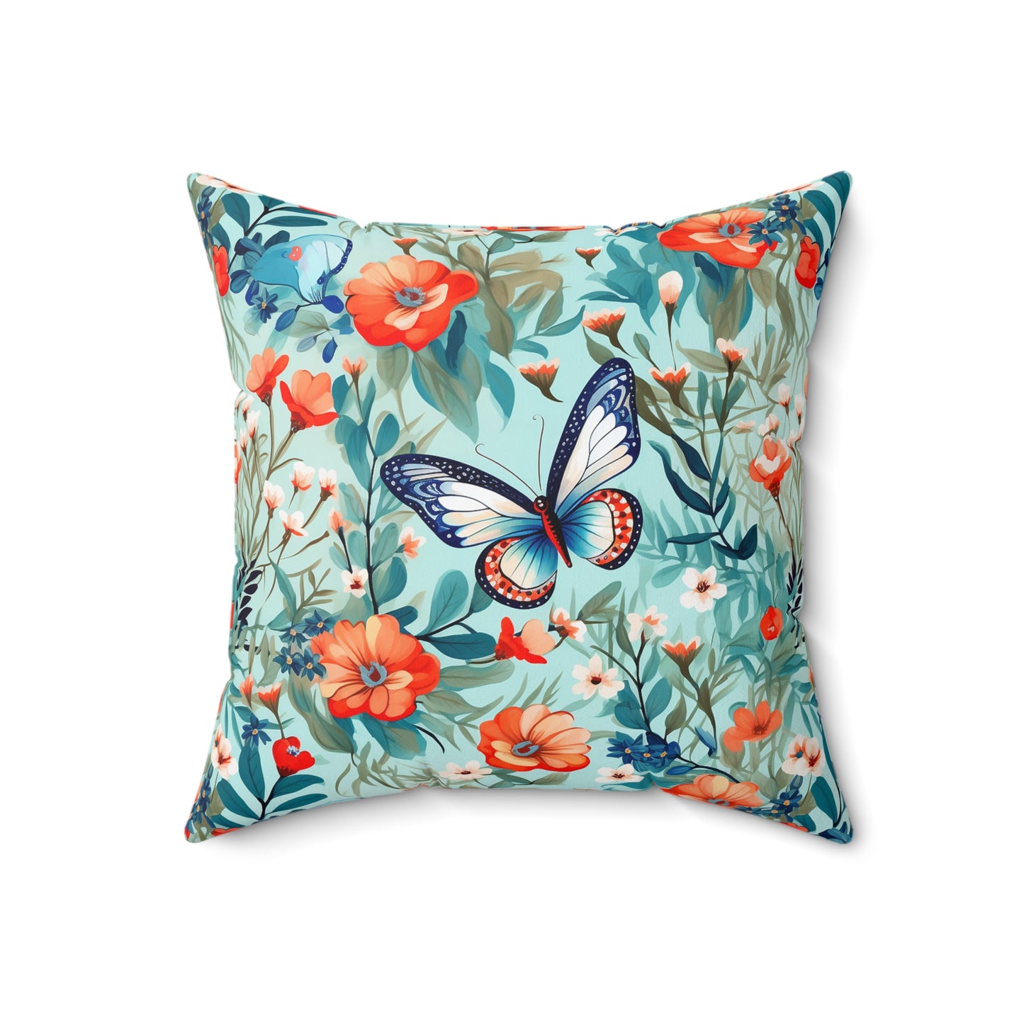 Butterfly Floral Faux Suede Square Pillow