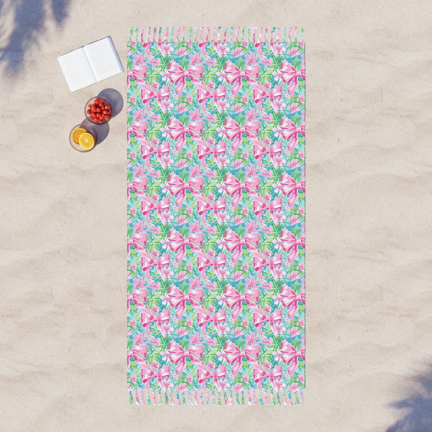 Preppy Pink Bows Bright Floral Boho Beach Cloth