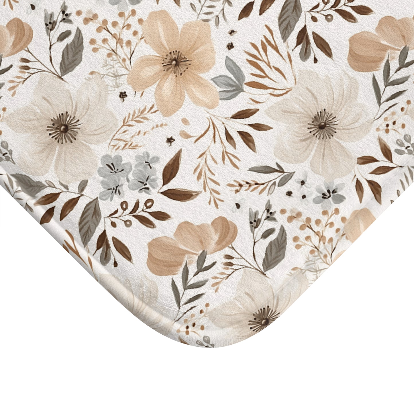 Beige Boho Floral Bath Mat