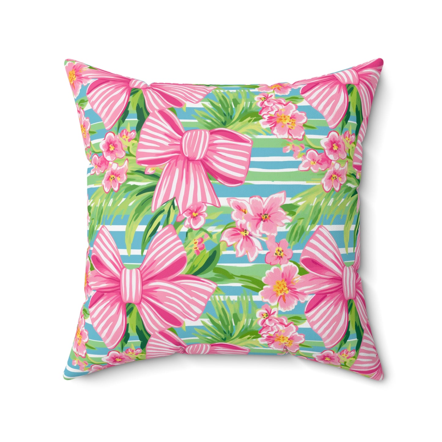 Pink Striped Bows Spun Polyester Square Pillow