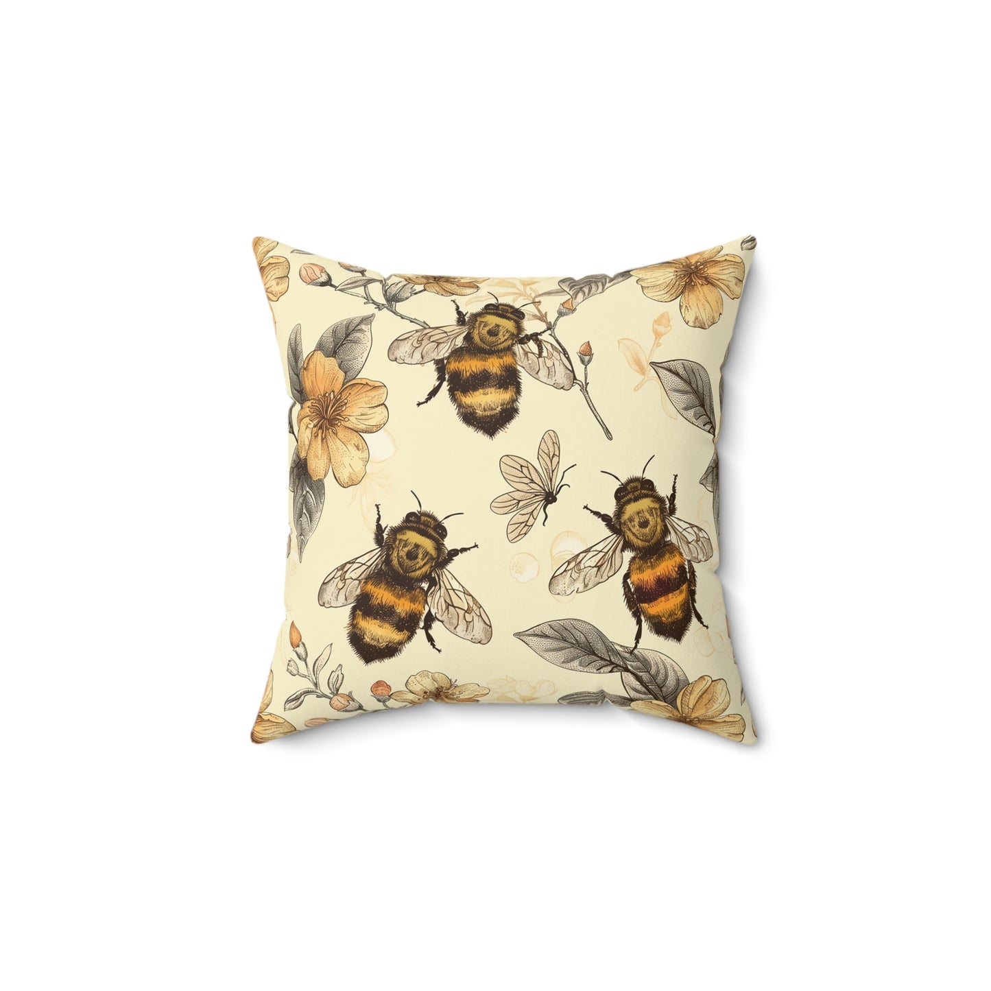 Vintage Bees Faux Suede Square Pillow