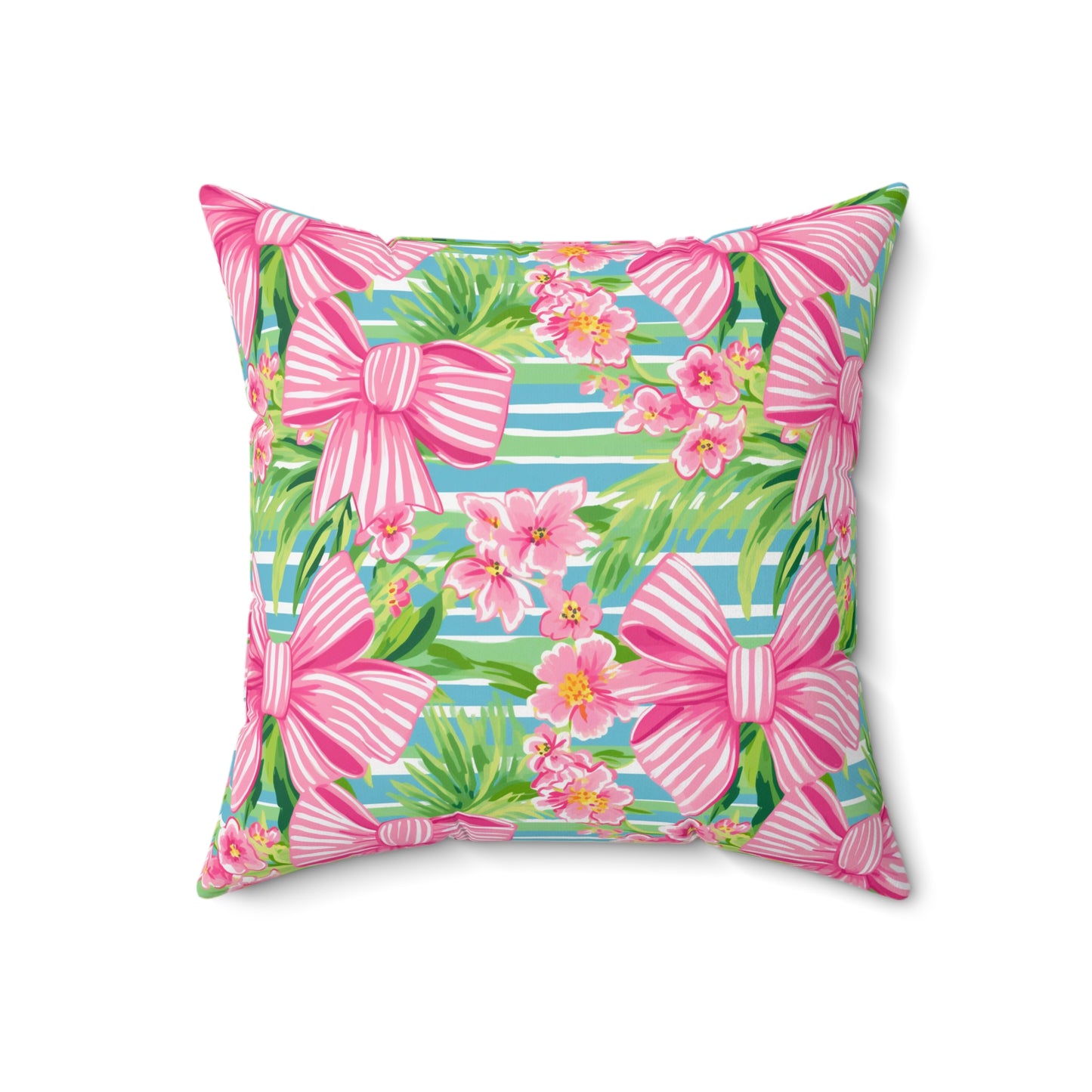 Pink Striped Bows Spun Polyester Square Pillow