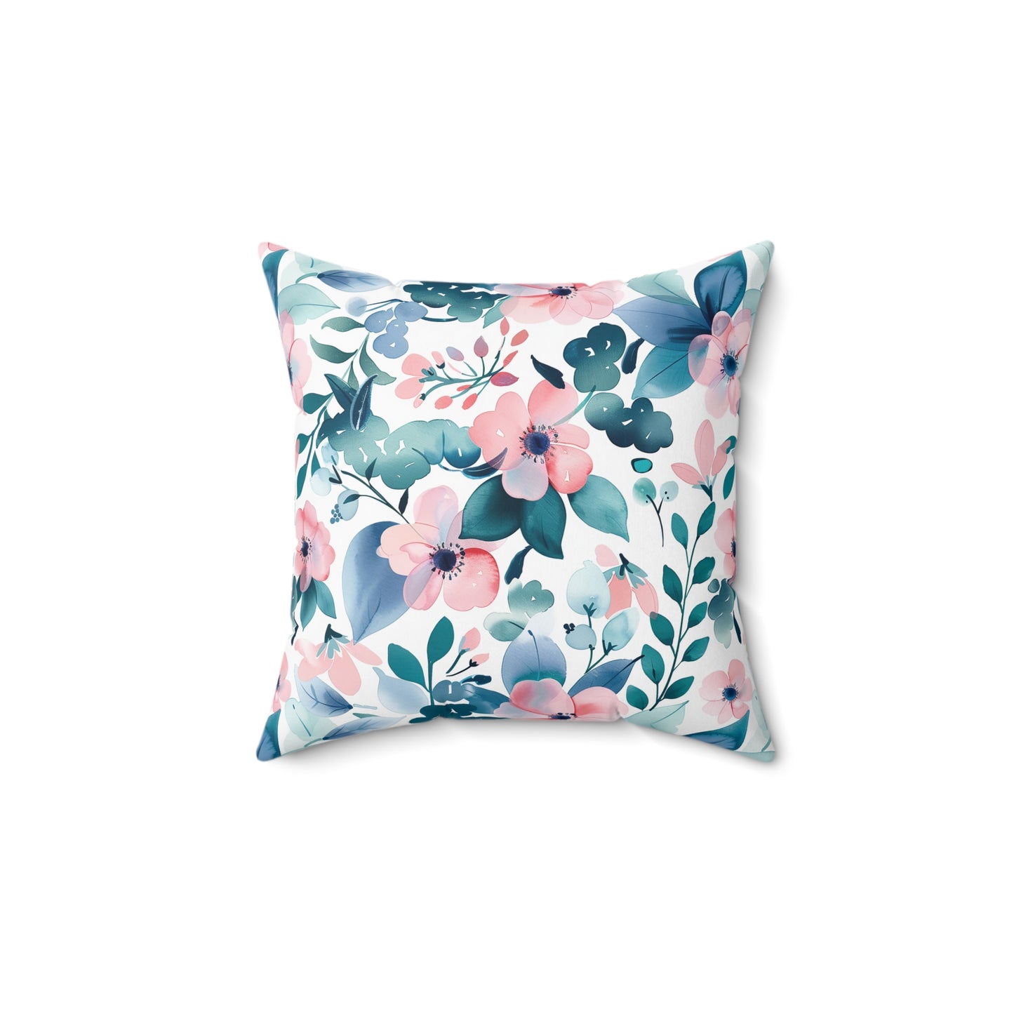 Pink and Teal Floral Faux Suede Square Pillow