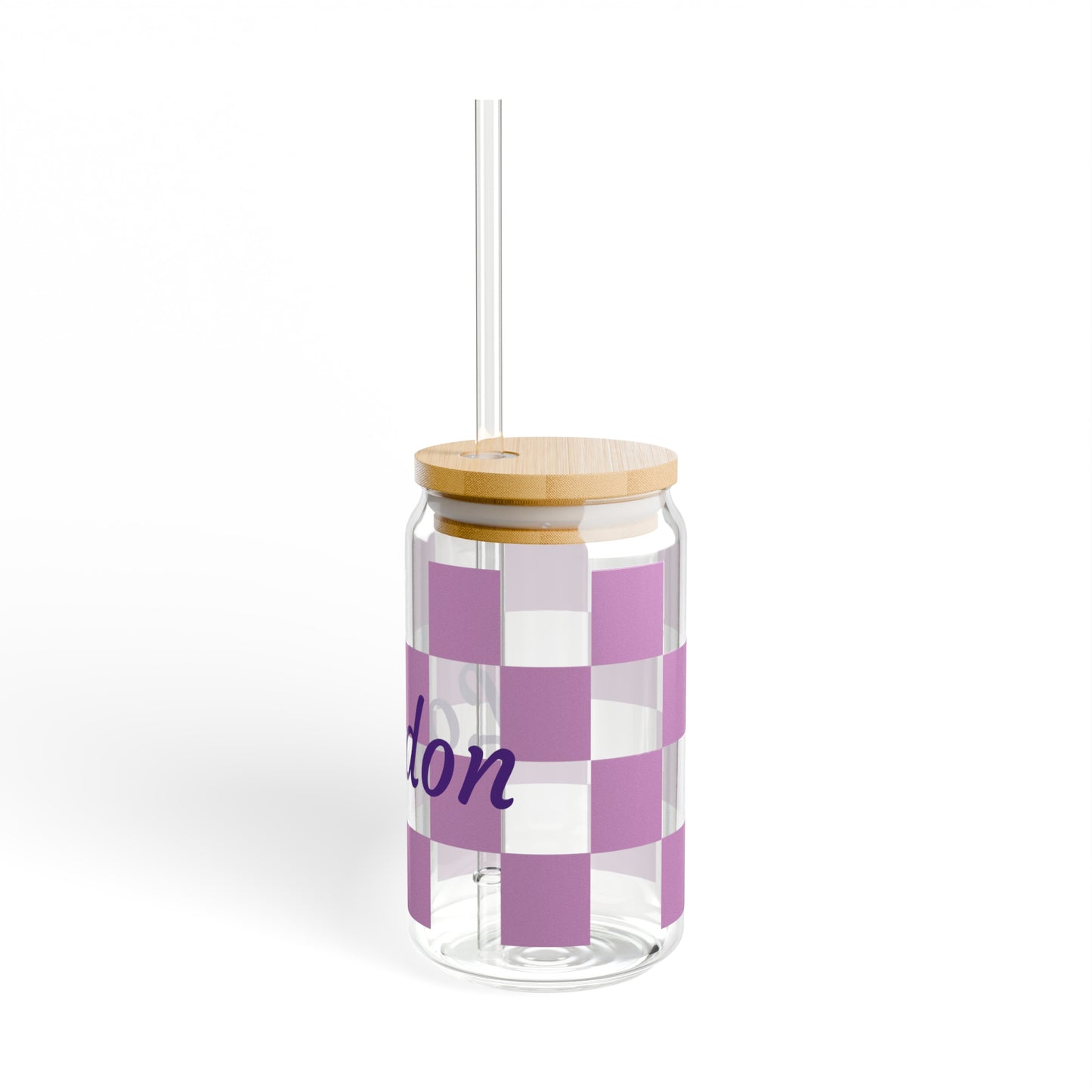 Personalized Purple Checkerboard Sipper Glass, 16oz