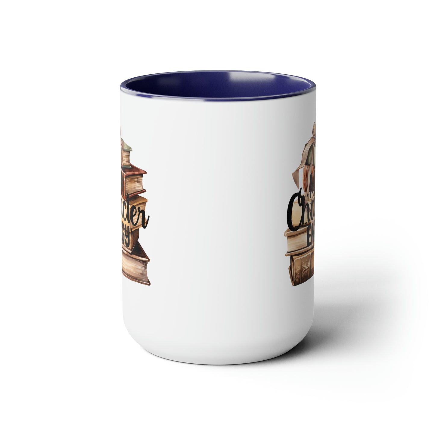 Main Character Energy Book Stack Two-Tone Coffee Mugs, 15oz