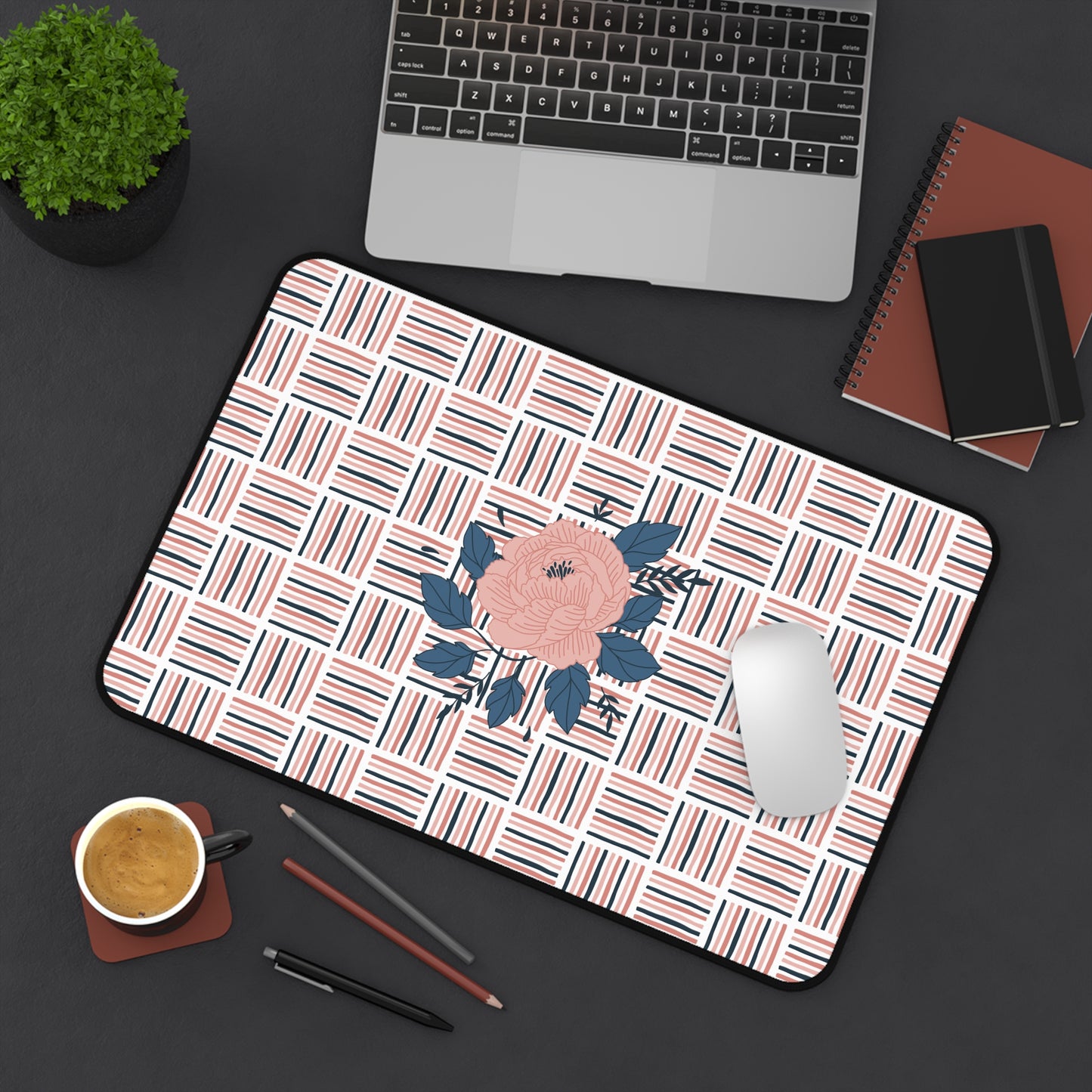 Pink Floral Crosshatch Desk Mat