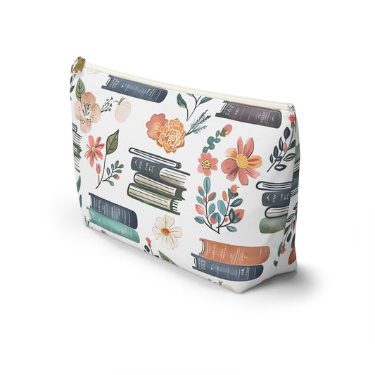 Pastel Cottagecore Books Floral Accessory Pouch w T-bottom