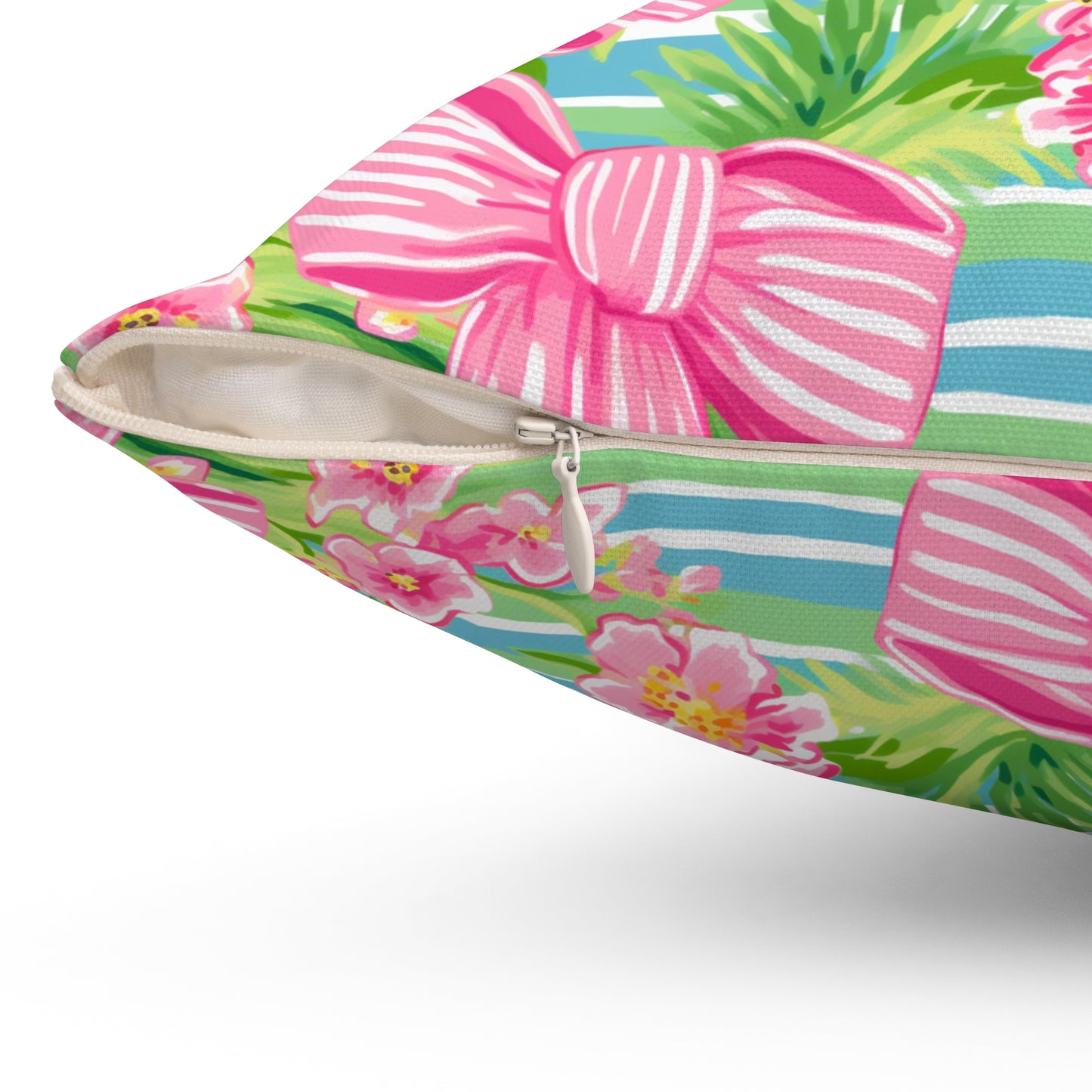 Pink Striped Bows Spun Polyester Square Pillow