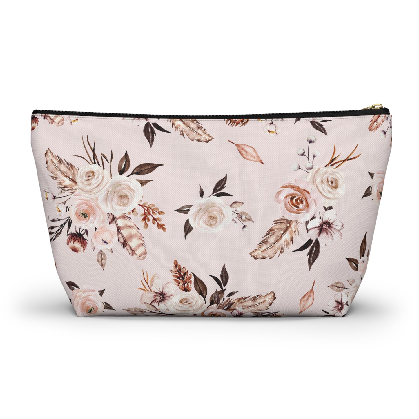 Pink Floral Accessory Pouch w T-bottom