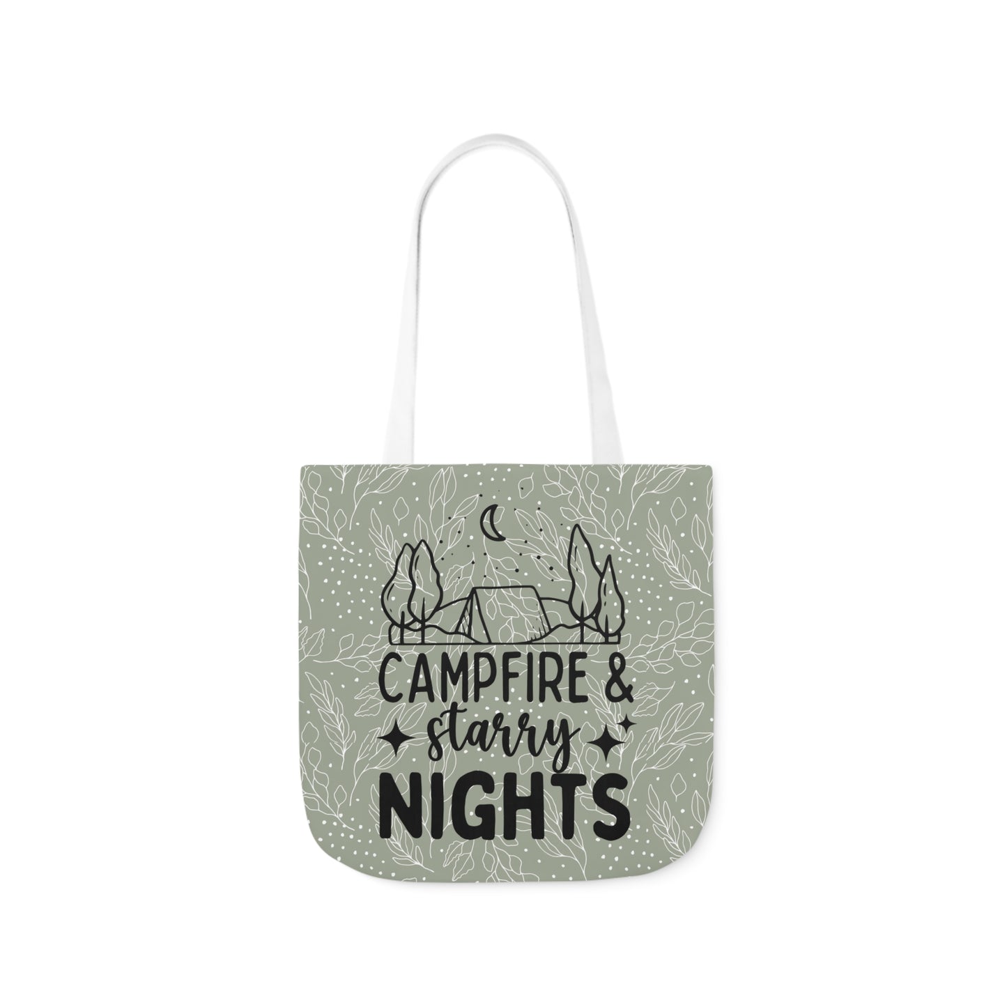 Green Floral Campfire & Starry Nights Canvas Tote Bag, 3-Color Straps