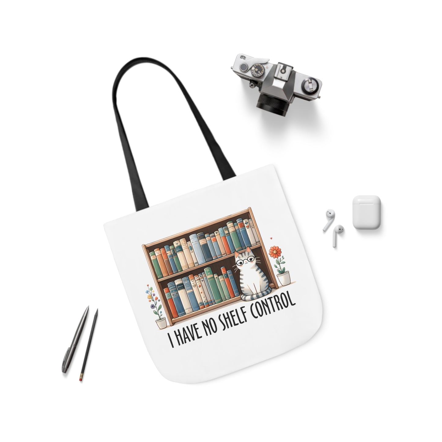 I Have No Shelf Control Cat Canvas Tote Bag, 3-Color Straps