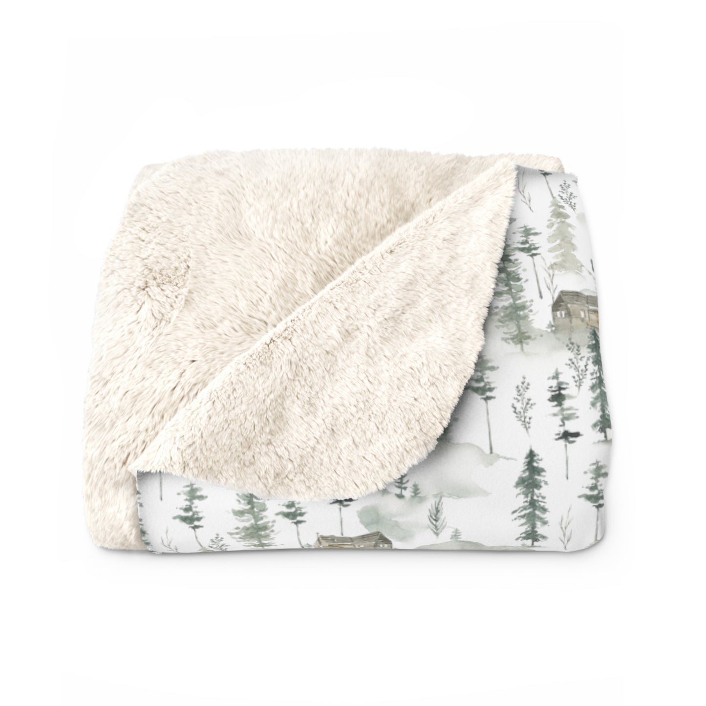 Green Wooded Mountain House Sherpa Fleece Blanket