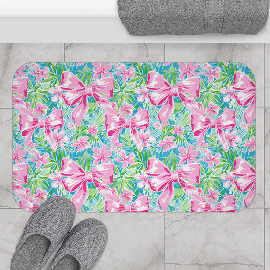 Preppy Pink Bows Bath Mat