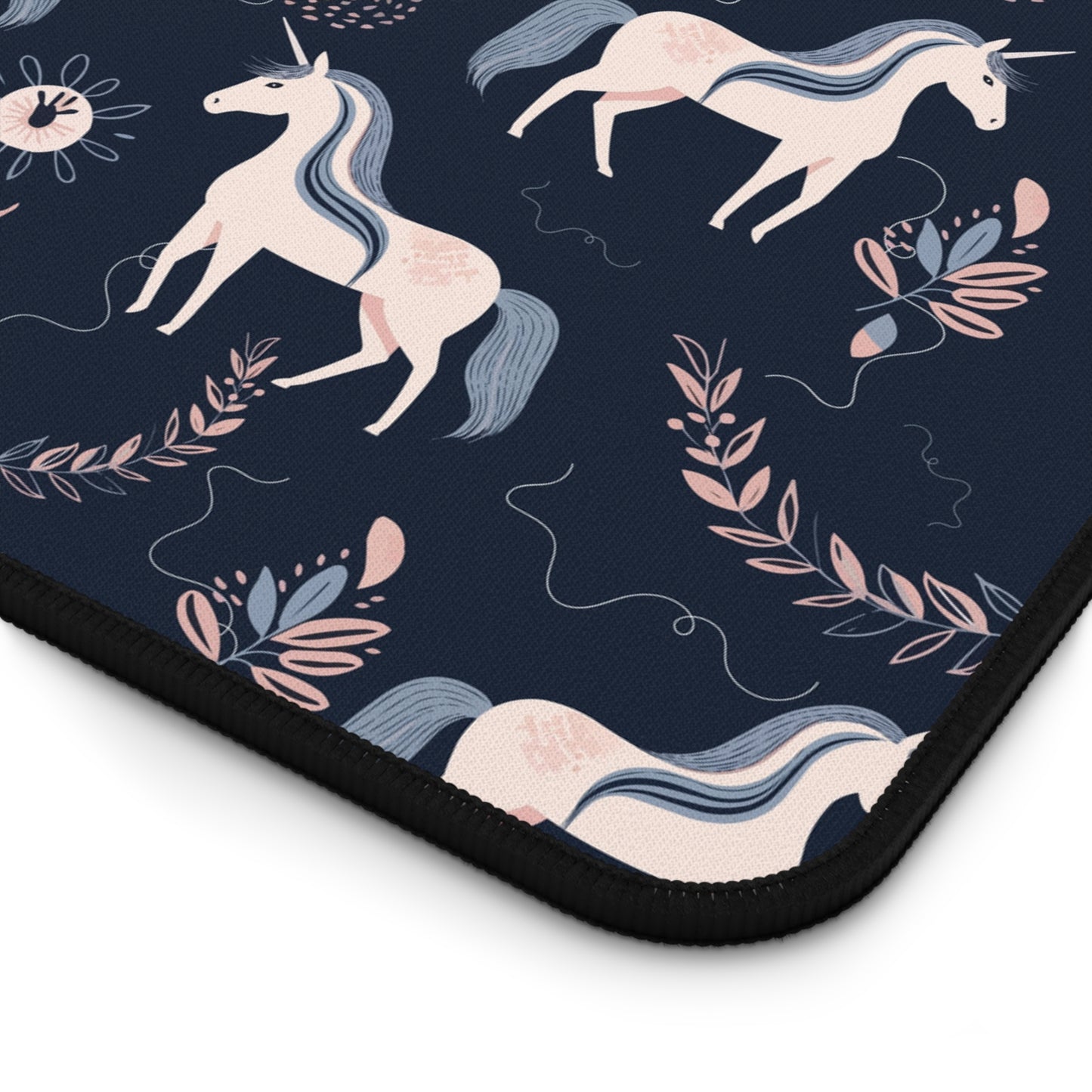 Pink and Navy Unicorn Floral Desk Mat