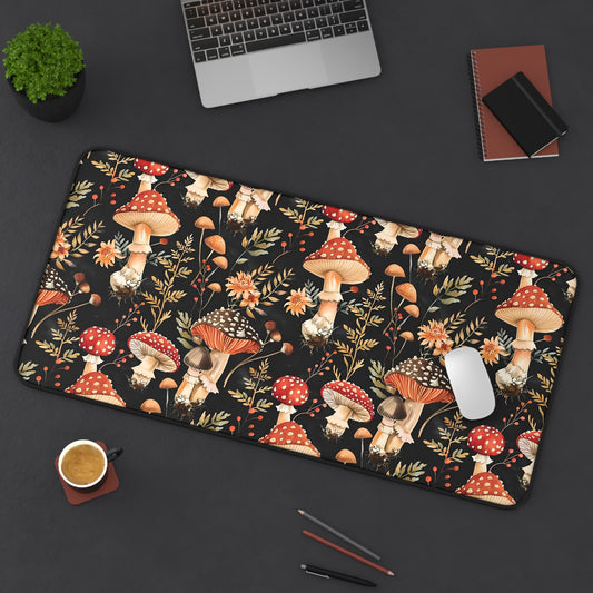 Red Mushroom Dark Desk Mat