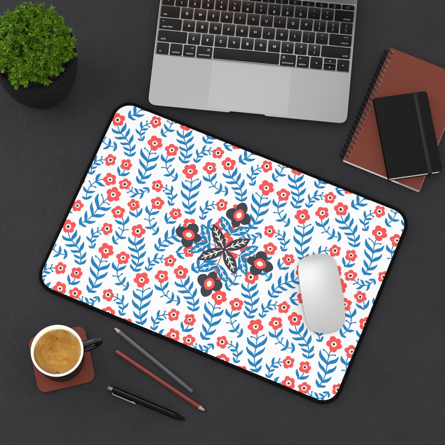 North Dreams Red Floral Desk Mat