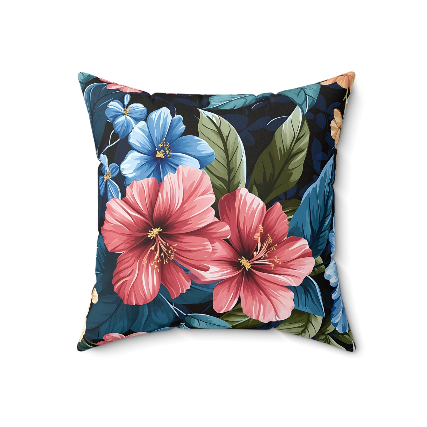 Dark Tropical Floral Spun Polyester Square Pillow