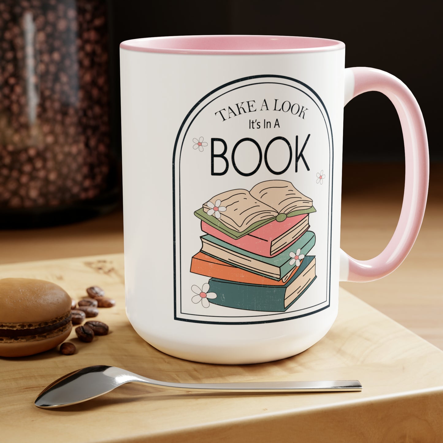 Take A Look It's In A Book Stack Two-Tone Coffee Mugs, 15oz