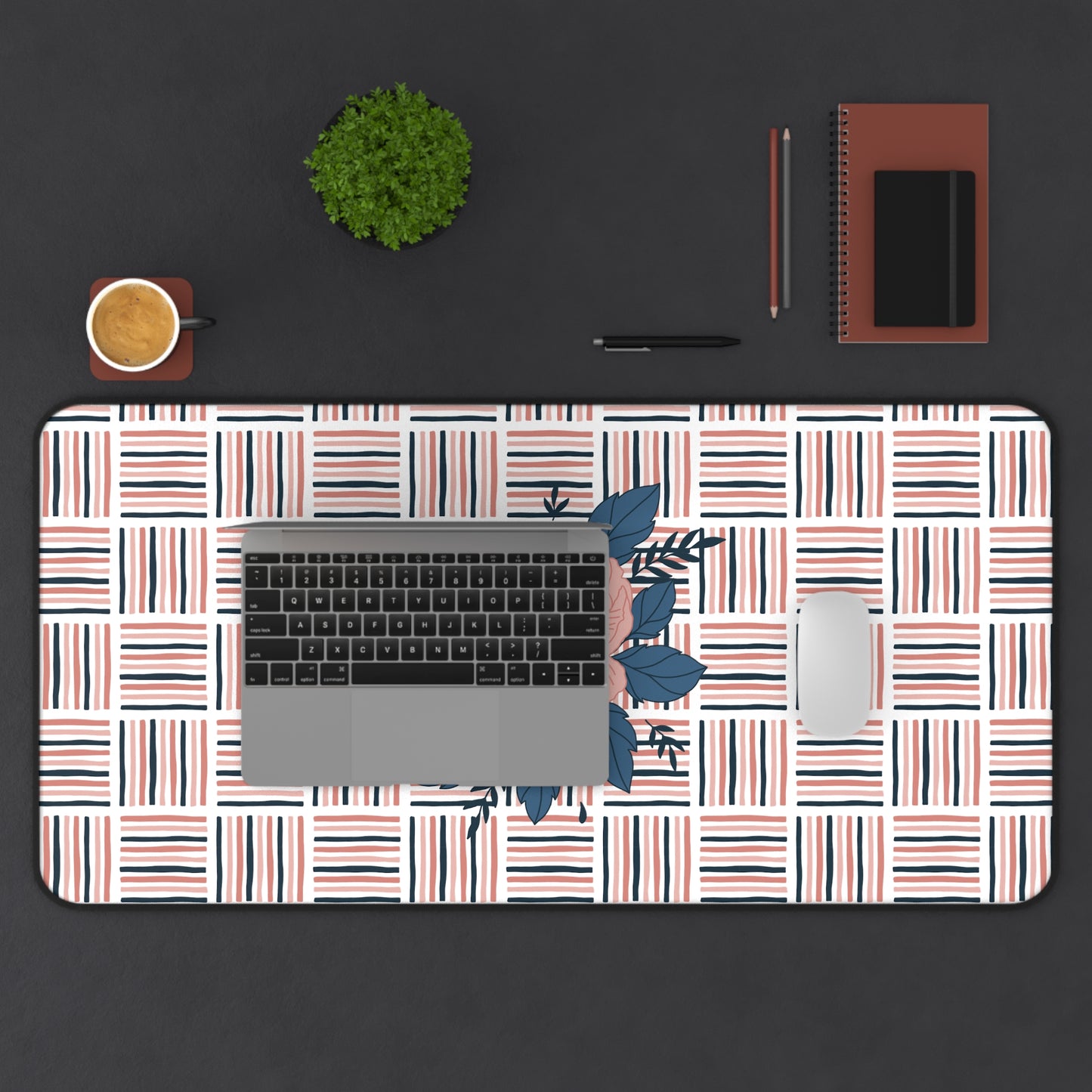 Pink Floral Crosshatch Desk Mat