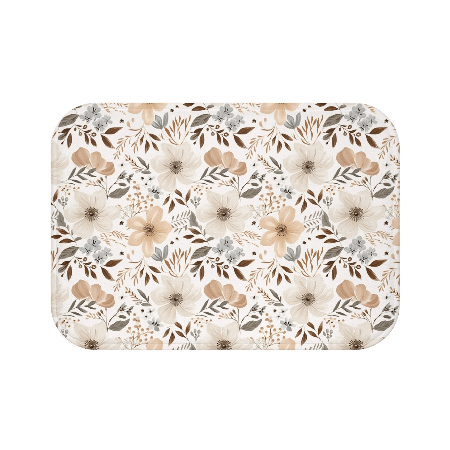 Beige Boho Floral Bath Mat