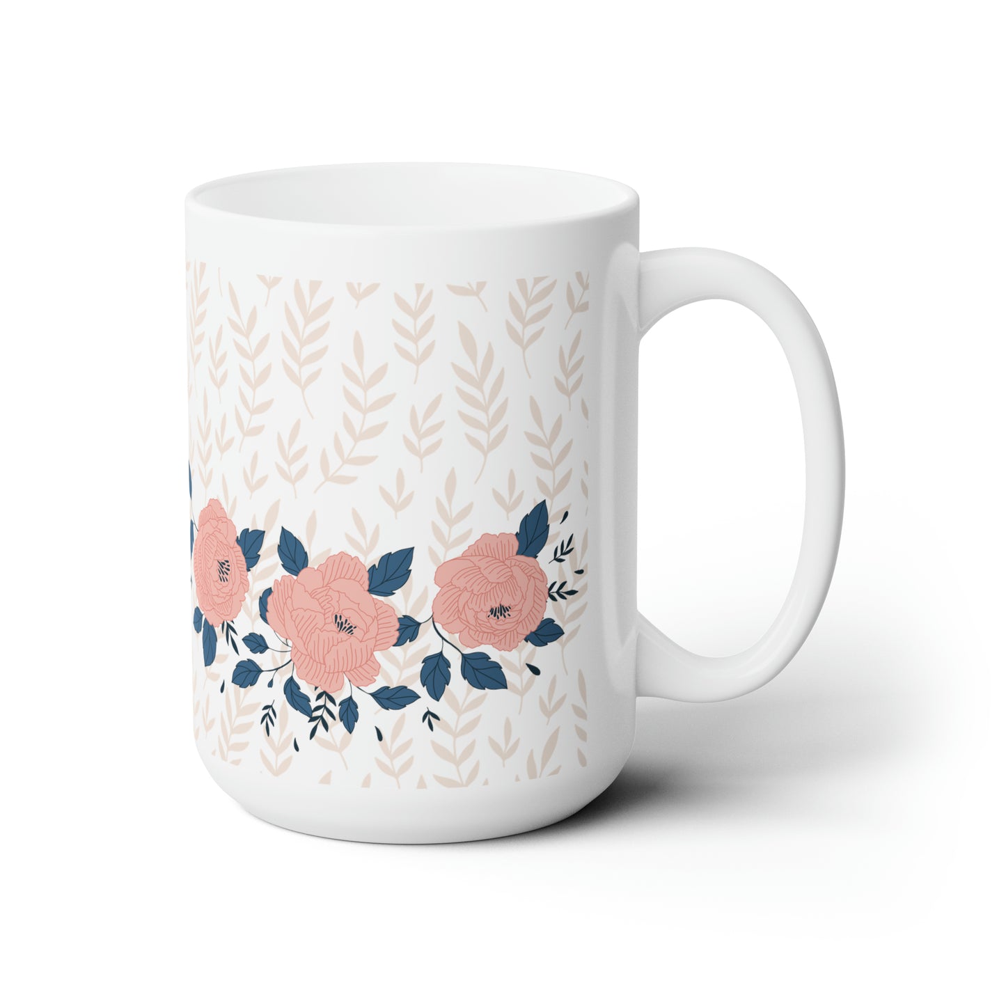 Pink Floral Wave Ceramic Mug 15oz