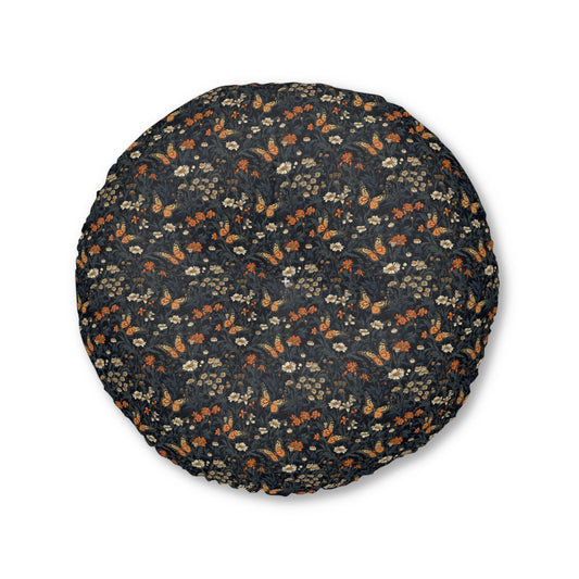 Black Monarch Tufted Floor Pillow, Round