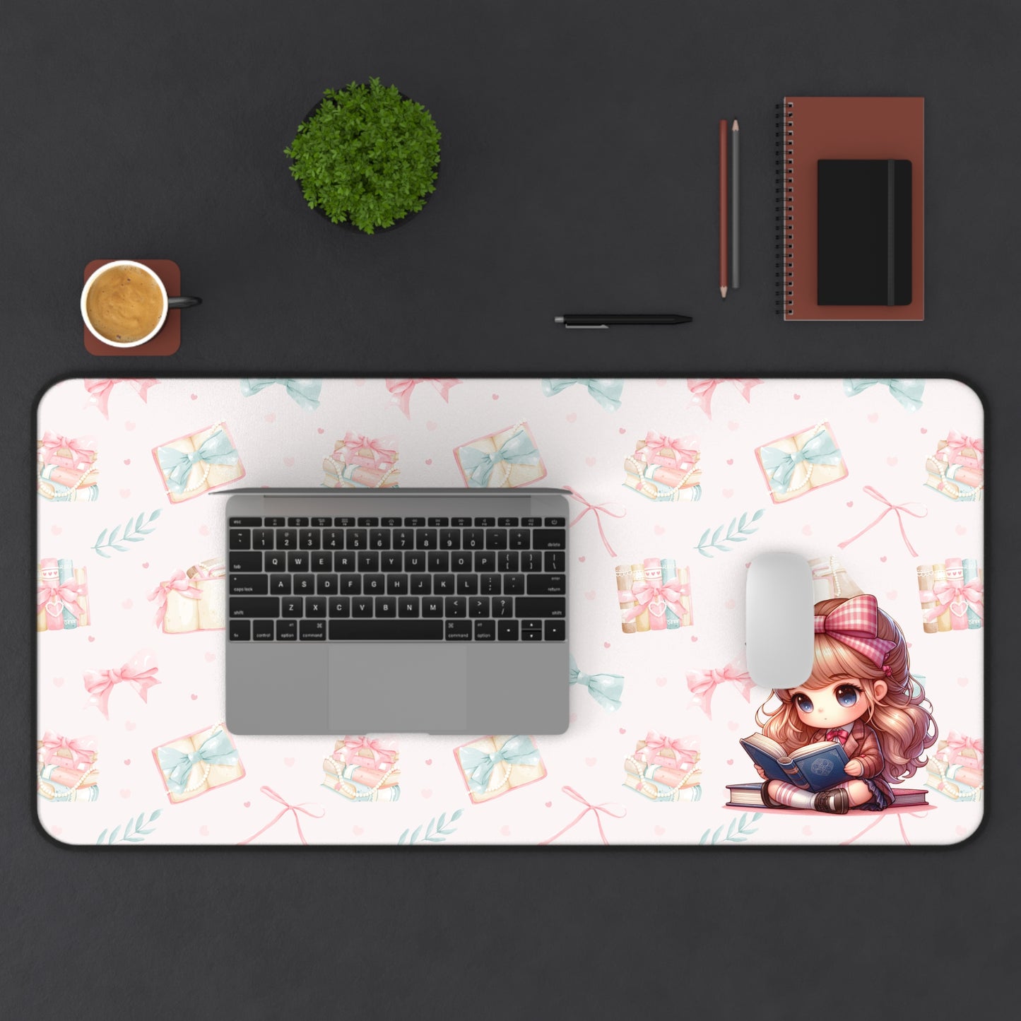 Cute Girl Reading Desk Mat