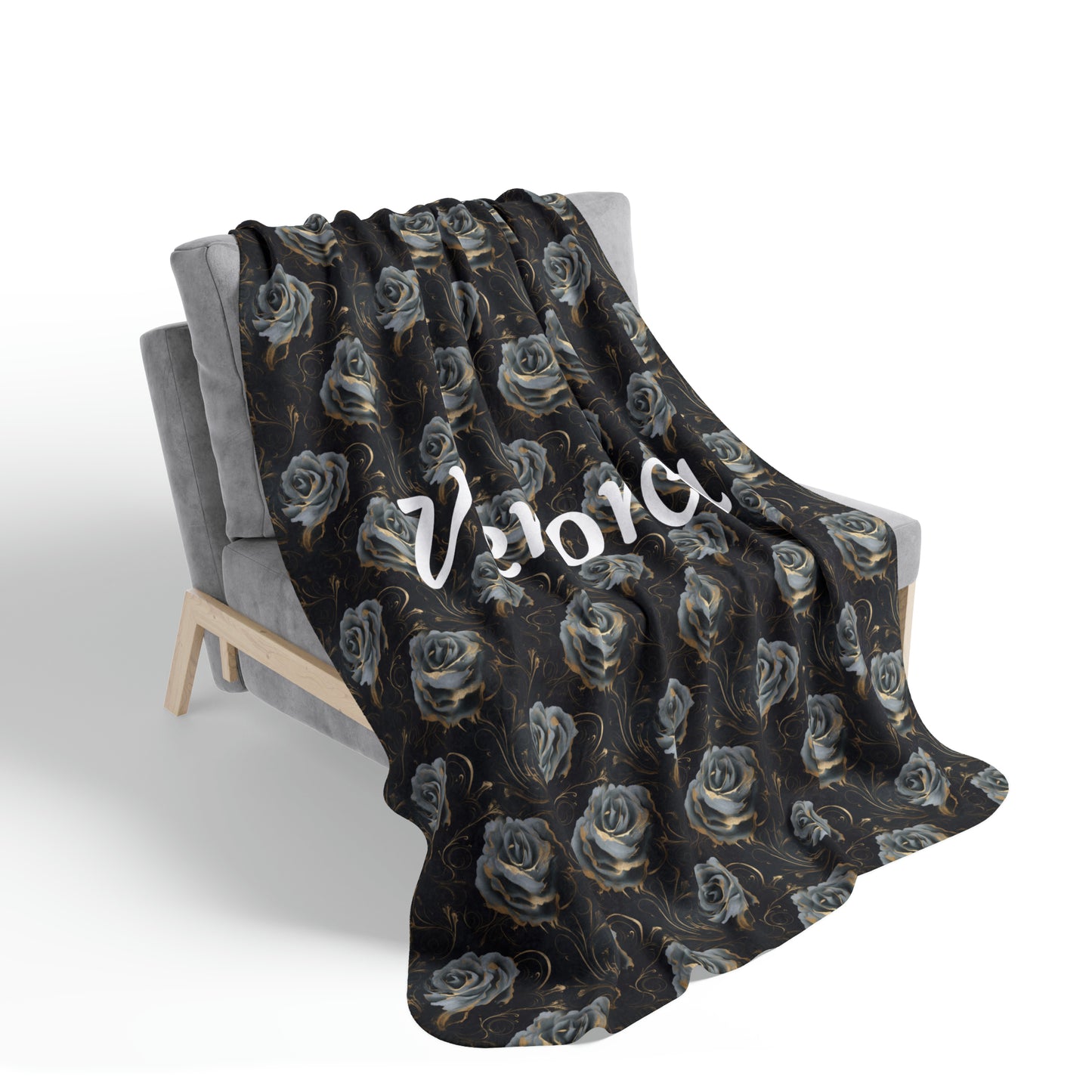 Personalized Black Rose Fleece Sherpa Blanket