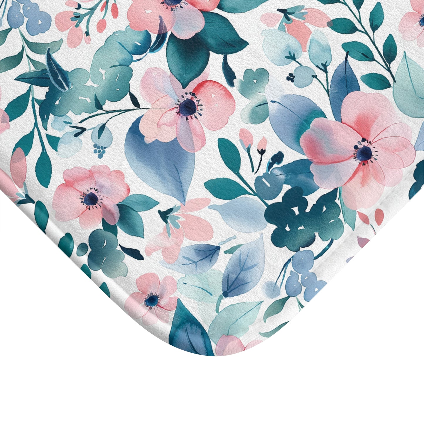 Pink and Teal Floral Bath Mat