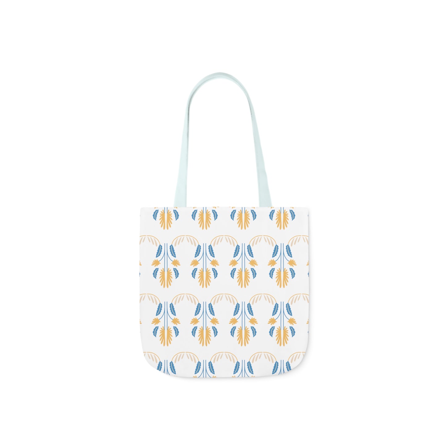 Yellow and Blue Floral Repeat Canvas Tote Bag, 3-Color Straps