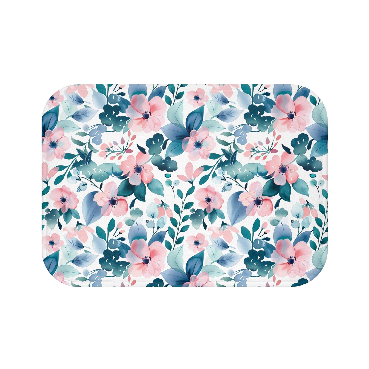 Pink and Teal Floral Bath Mat