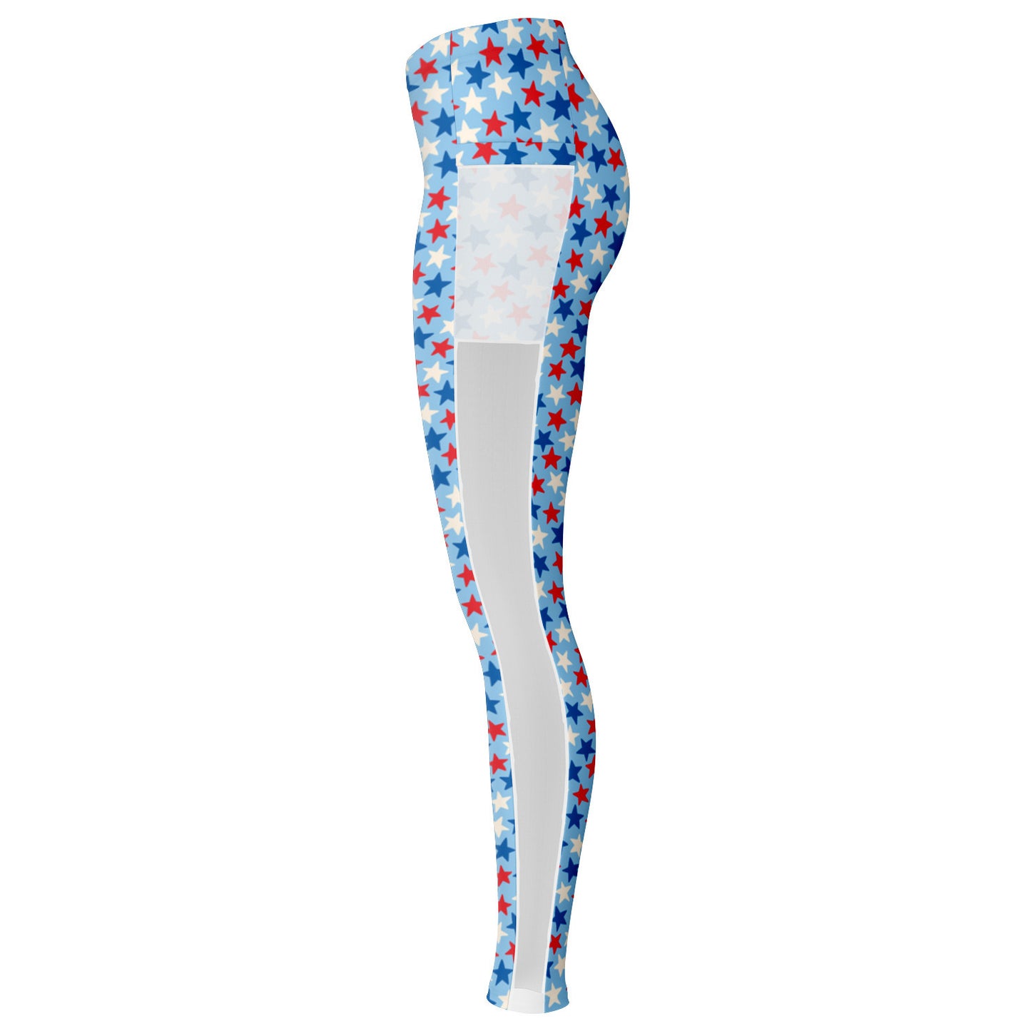 Red And Blue Stars Mesh Pocket Leggings