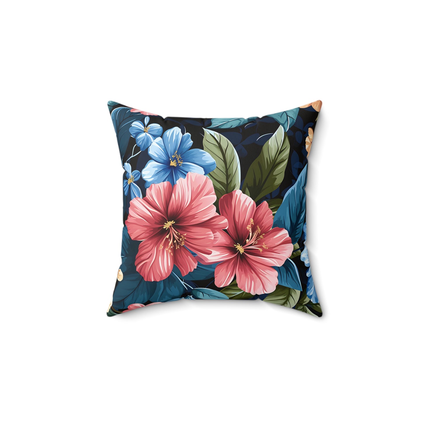 Dark Tropical Floral Spun Polyester Square Pillow