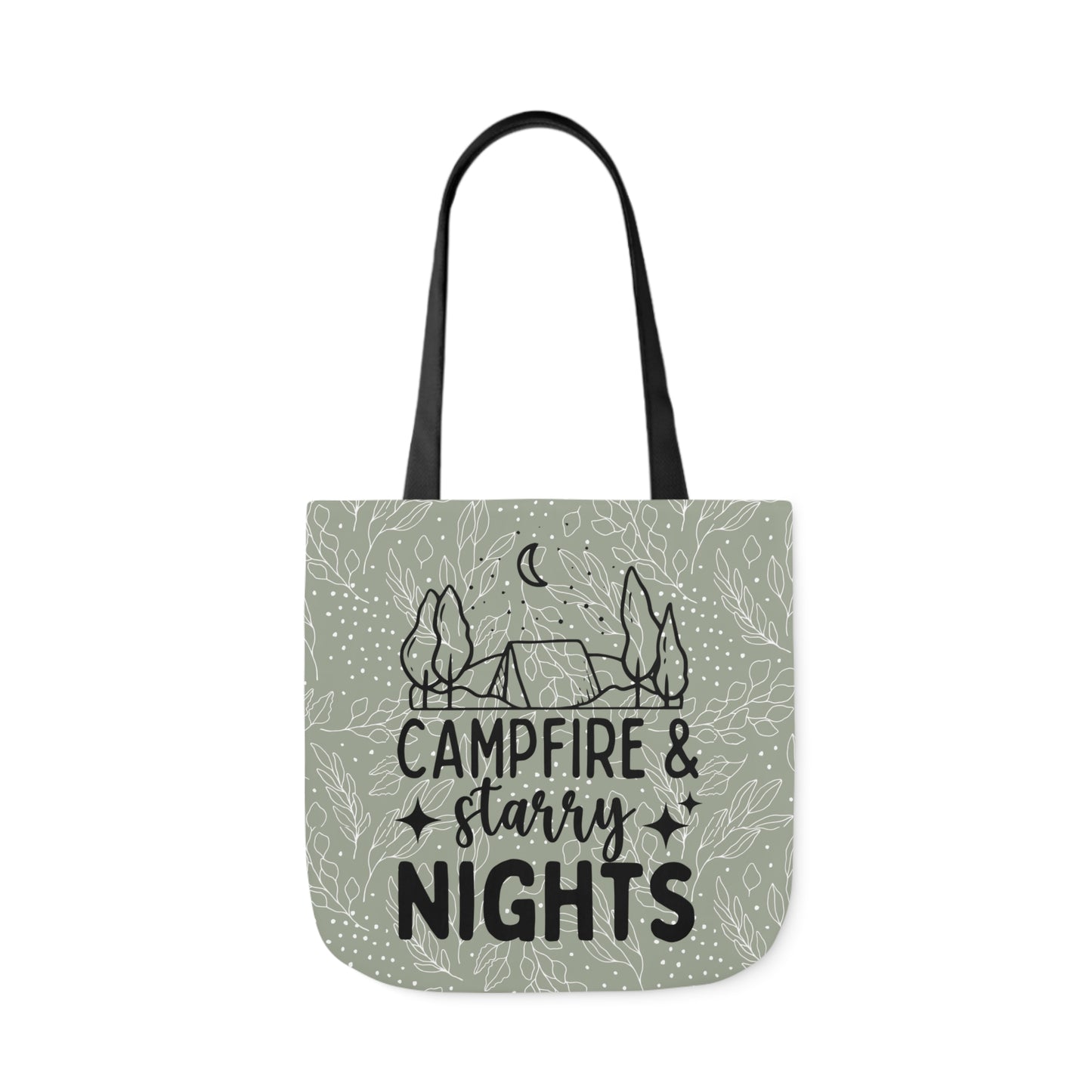 Green Floral Campfire & Starry Nights Canvas Tote Bag, 3-Color Straps