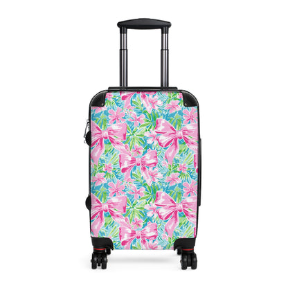 Preppy Pink Bows Bright Floral Suitcase