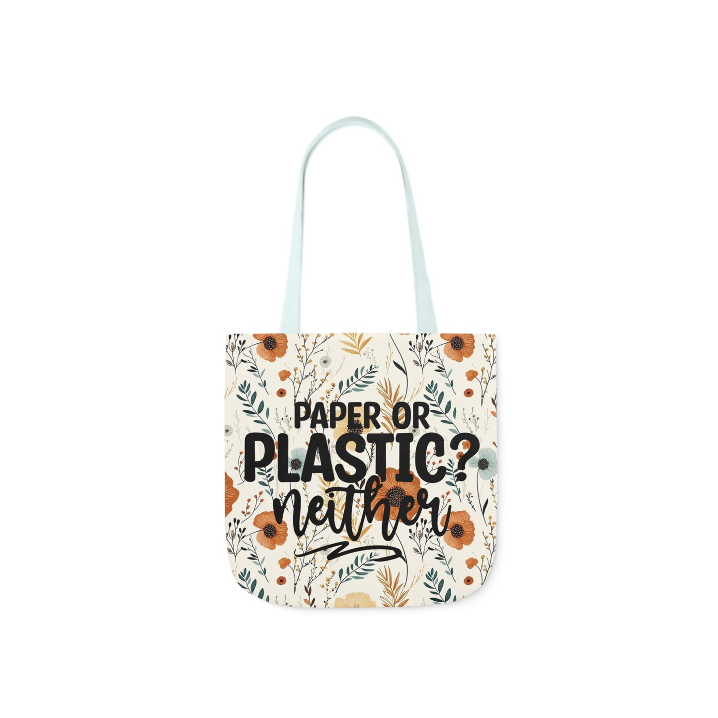 Floral Paper Or Plastic? Canvas Tote Bag, 4-Color Straps