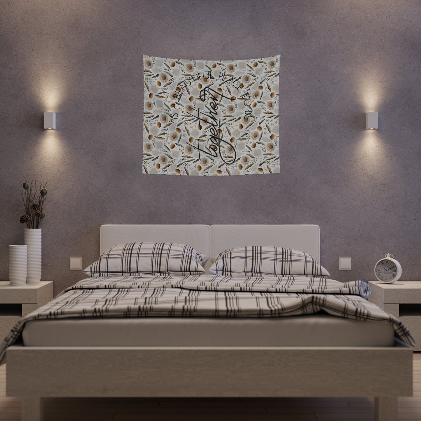 March Floral Together is a Wonderful Place to Be Printed Wall Tapestry