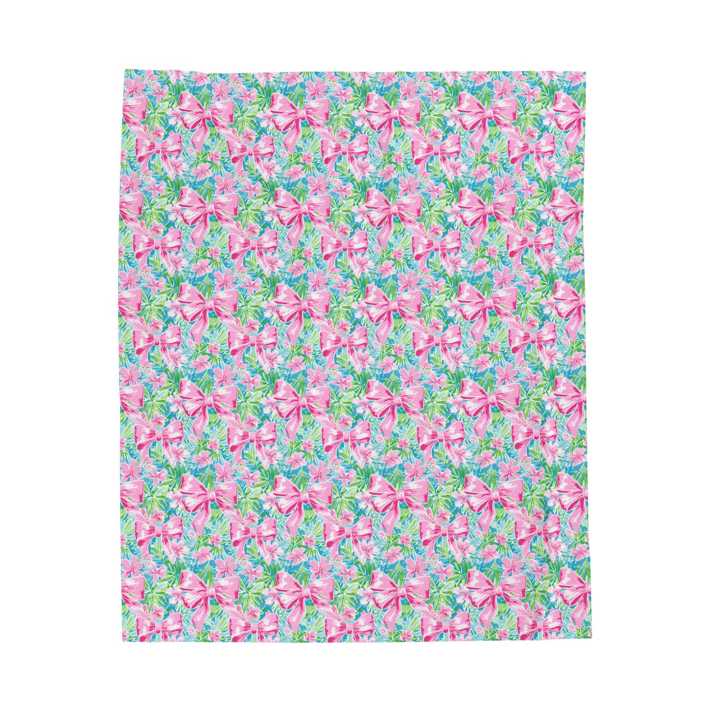 Preppy Pink Bows Bright Floral Velveteen Plush Blanket