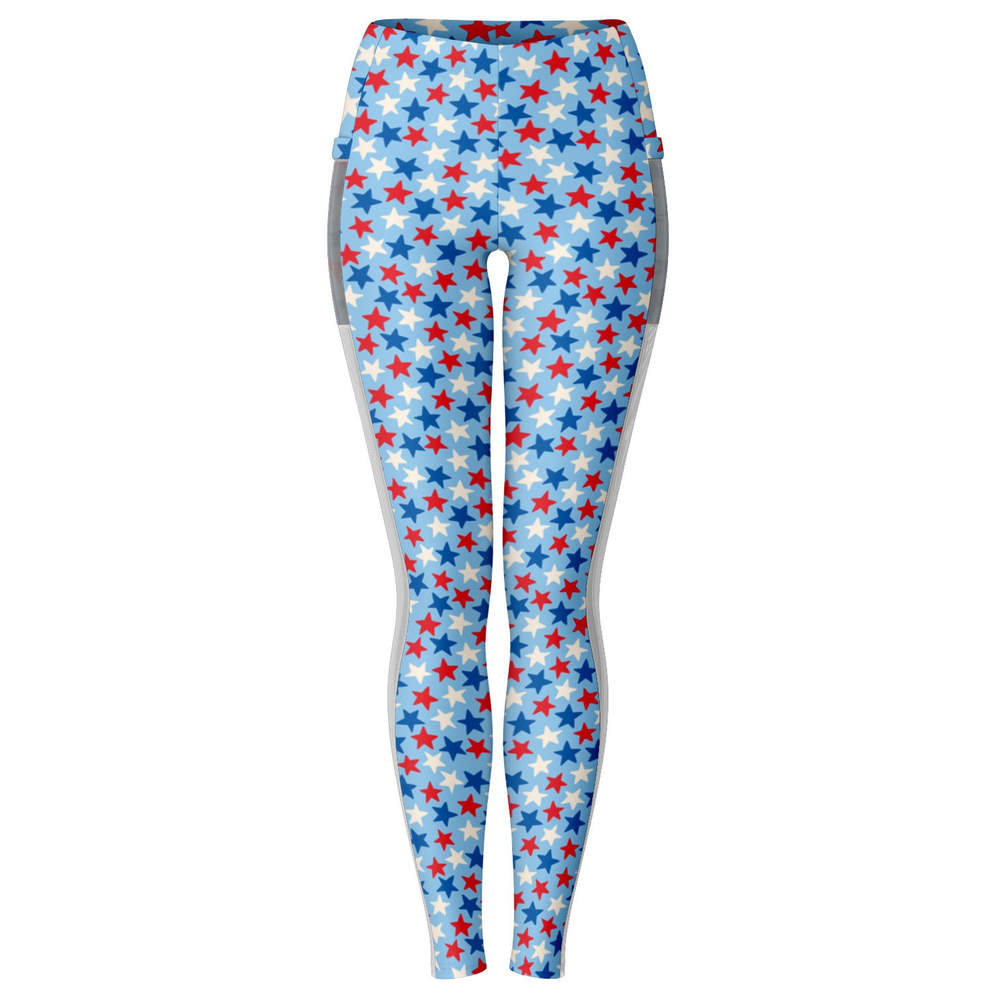 Red And Blue Stars Mesh Pocket Leggings