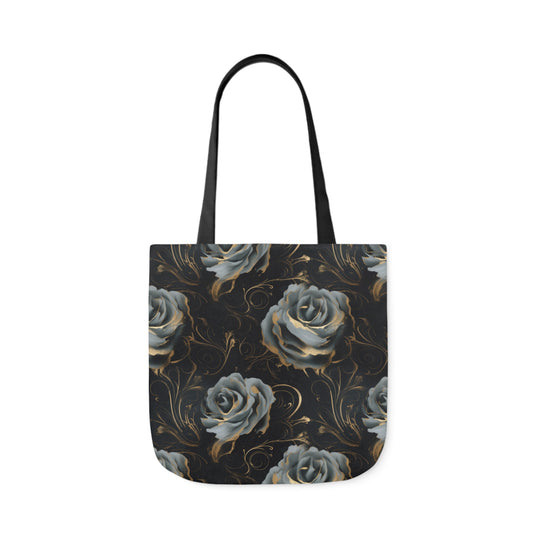 Black Blue Rose Canvas Tote Bag, 4-Color Straps